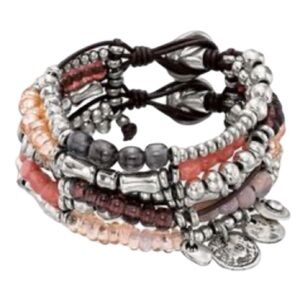 UNO de 50 Pink and Silver Multi-Strand Beaded Leather Bracelet